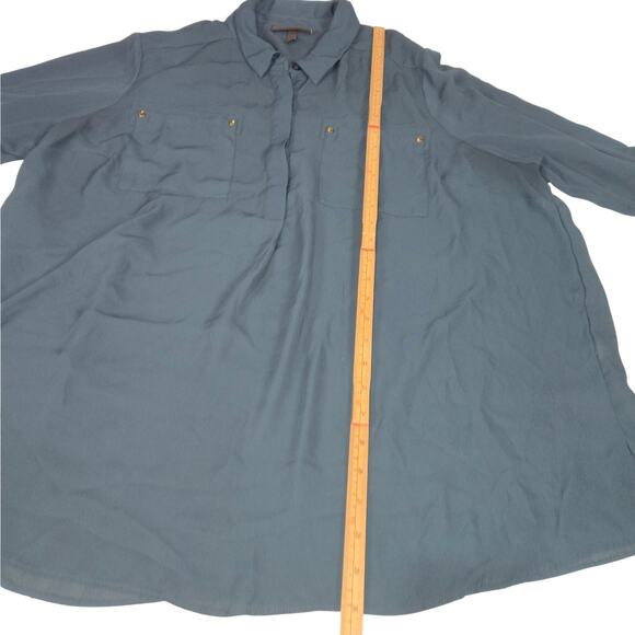 Lane Bryant Womens Size 18/20 Blouse Sheer Teal Flowy Roll Tab Popover Career - Picture 5 of 10